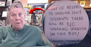 DIANE CRAWFORD, 66, LOSES JOB AFTER POSTING “NO SPEAKING SPANISH” SIGN ON HER SCHOOL BUS.