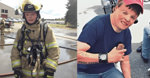 AT SIX YEARS OLD, HE HAD AN ACCIDENT THAT GAVE HIM THIRD DEGREE BURNS. NOW, HE’S A FIREFIGHTER.