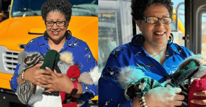 SCHOOL BUS DRIVER KNITS WINTER HATS FOR EVERY STUDENT ON HER ROUTE.