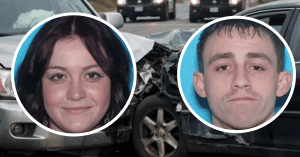 A MAN FLEEING POLICE IN A STOLEN CAR CRASHED INTO ANOTHER STOLEN CAR, WHICH WAS BEING DRIVEN BY A WOMAN. BOTH DRIVERS WERE ARRESTED.